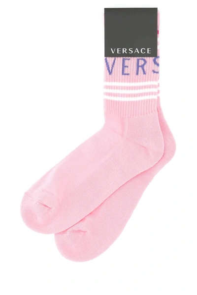 Shop Versace Logo Intarsia Socks In Pink