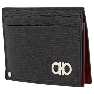 Shop Ferragamo Salvatore  Mens Gancini Card Holder With Pull-out Id Window In Black/  Red