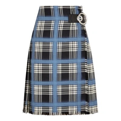 Shop Marni Checked Wool Wrap Skirt In Blue