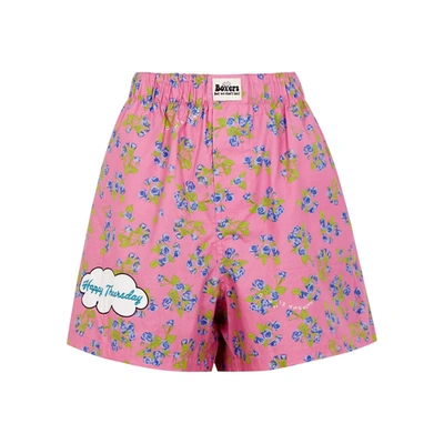 Shop Natasha Zinko X Duo Happy Thursday Floral-print Cotton Shorts In Pink
