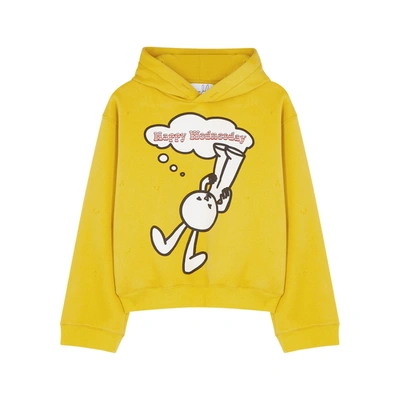 Shop Natasha Zinko Happy Wednesday Hooded Cotton-blend Sweatshirt In Yellow