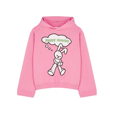 Shop Natasha Zinko Happy Monday Hooded Cotton-blend Sweatshirt In Pink