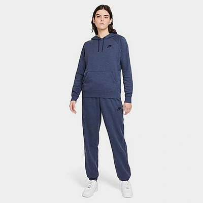 Shop Nike Women's Sportswear Essential Fleece Hoodie In Midnight Navy/heather/black