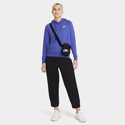 Shop Nike Women's Sportswear Essential Fleece Hoodie In Lapis/heather/white