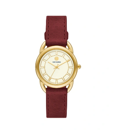 Shop Tory Burch Ravello Watch, Leather/gold-tone, 32 X 40 Mm In Fiesta/gold