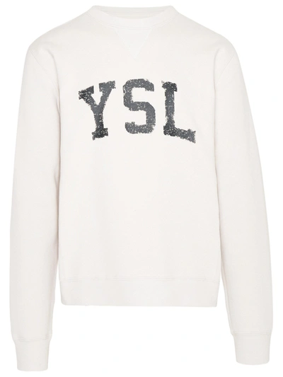 Shop Saint Laurent Ysl Printed Crewneck Sweatshirt In Grey