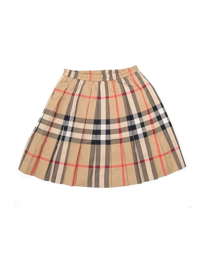 Shop Burberry Kids Check Print Pleated Skirt In Beige