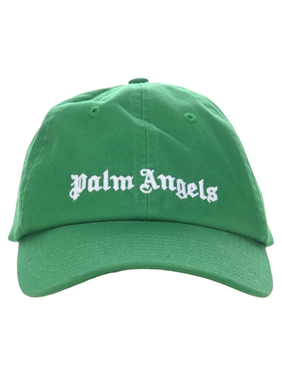 Shop Palm Angels Logo Embroidered Curved Peak Baseball Cap In Green
