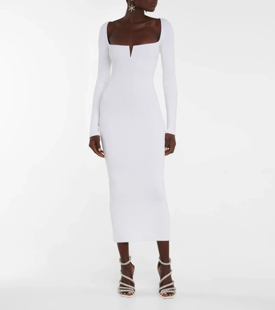 Shop Galvan Freya Ribbed-knit Midi Dress In White