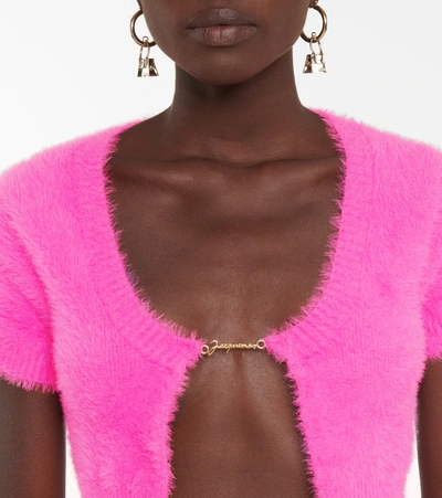 Shop Jacquemus La Maille Neve Cropped Cardigan In Pink