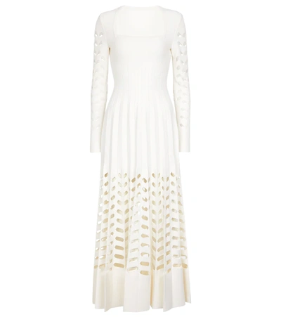 Shop Alaïa Openwork Knit Wool-blend Maxi Dress In White