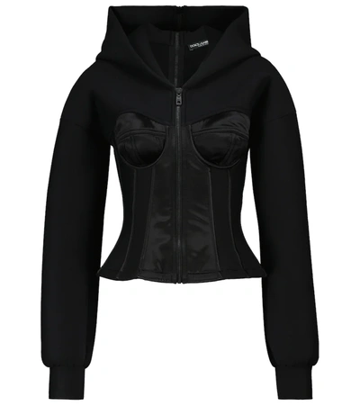 Shop Dolce & Gabbana Technical Jersey Hoodie With Bustier In Black