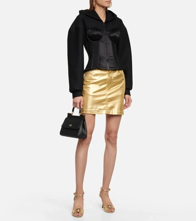 Shop Dolce & Gabbana Technical Jersey Hoodie With Bustier In Black