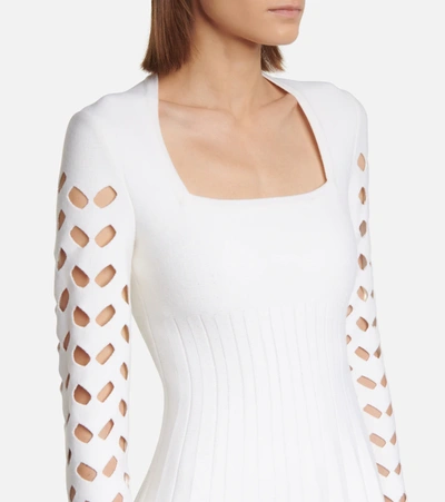 Shop Alaïa Openwork Knit Wool-blend Maxi Dress In White