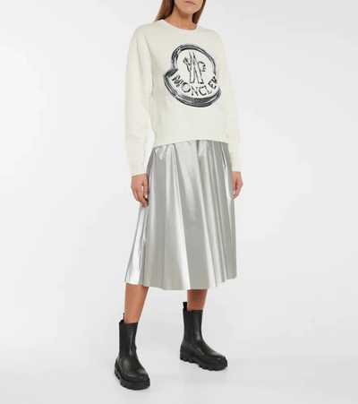 Shop Moncler Logo Wool And Cashmere Sweater In White