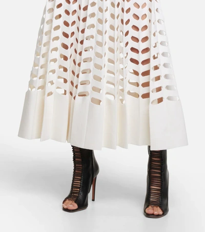 Shop Alaïa Openwork Knit Wool-blend Maxi Dress In White