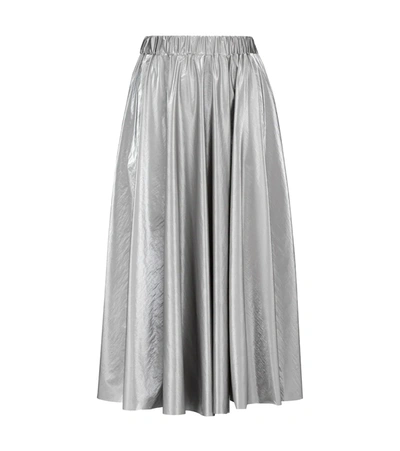 Shop Moncler High-waisted Pleated Midi Skirt In Silver