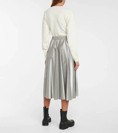 Shop Moncler High-waisted Pleated Midi Skirt In Silver