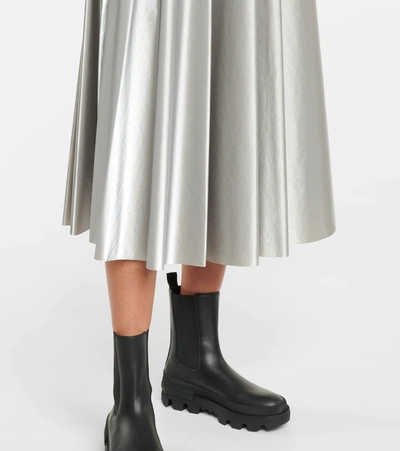 Shop Moncler High-waisted Pleated Midi Skirt In Silver