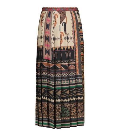 Shop Etro Printed Wool And Silk Midi Skirt In Multicoloured