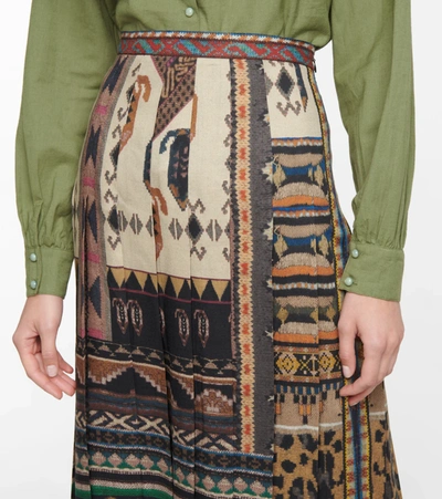 Shop Etro Printed Wool And Silk Midi Skirt In Multicoloured