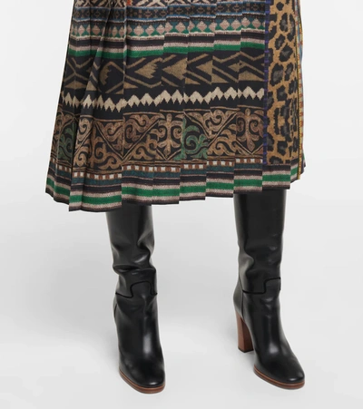 Shop Etro Printed Wool And Silk Midi Skirt In Multicoloured