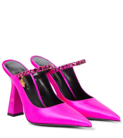 Shop Versace Artifact Satin Mules In Pink