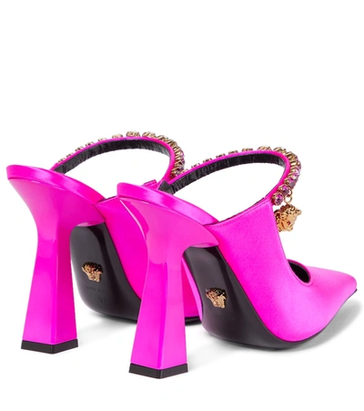 Shop Versace Artifact Satin Mules In Pink