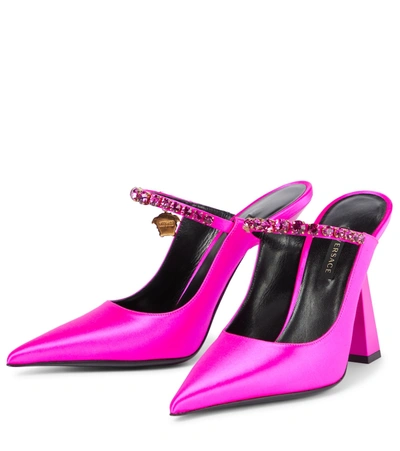 Shop Versace Artifact Satin Mules In Pink