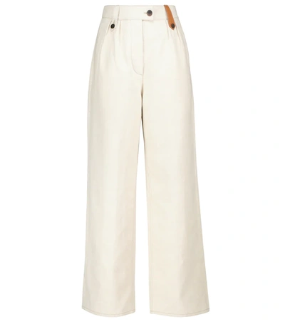 Shop Loewe Cotton And Linen Flared Pants In Neutrals