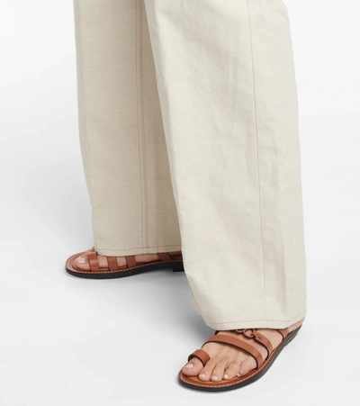Shop Loewe Cotton And Linen Flared Pants In Neutrals