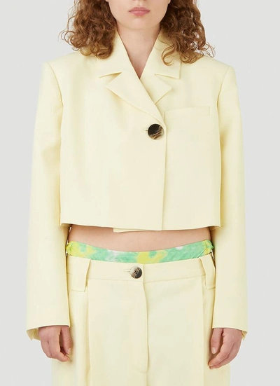 Shop Ganni Cropped Buttoned Blazer In Yellow