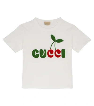 Gucci Kids' Logo-embroidered Cotton Jersey T-shirt In White | ModeSens