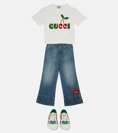 Shop Gucci Logo-embroidered Cotton Jersey T-shirt In Multicoloured