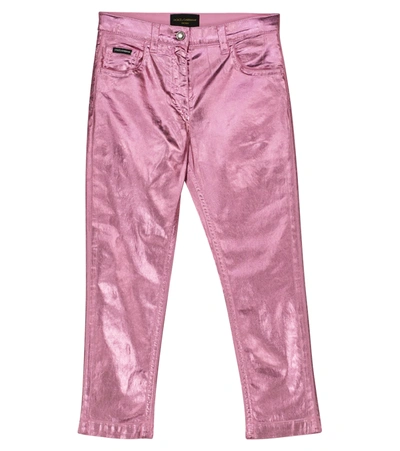 Shop Dolce & Gabbana Coated Stretch-cotton Skinny Jeans In Pink