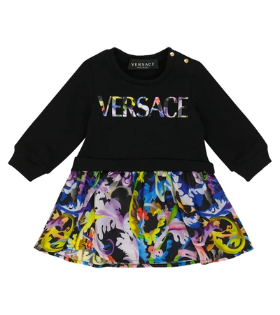 Shop Versace Baby Baroccoflage Stretch-cotton Dress In Black