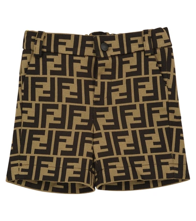 Shop Fendi Baby Ff Cotton-blend Shorts In Beige