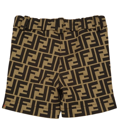 Shop Fendi Baby Ff Cotton-blend Shorts In Beige
