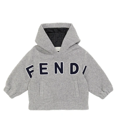 Shop Fendi Logo Wool-blend Hoodie In Grey