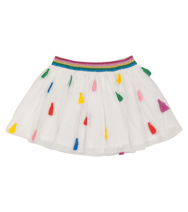 Stella McCartney Kids tassel embroidered tulle skirt - White