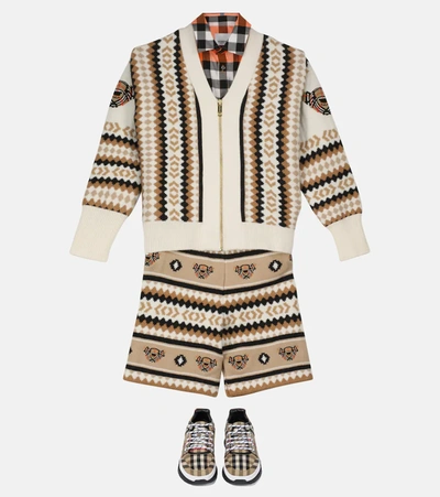 Shop Burberry Intarsia-knit Wool And Cashmere Cardigan In Beige