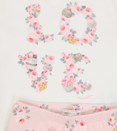 Monnalisa Floral Cotton Top And Leggings Set In Pink