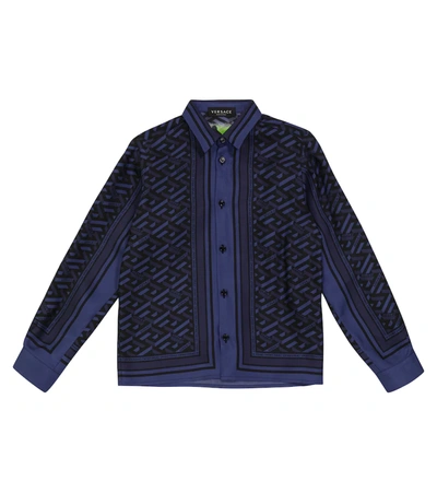 Shop Versace Printed Silk Shirt In Blue