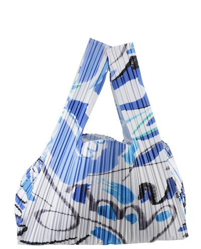 Shop Issey Miyake Pleats Please By  Printed Pleated Shopping Bag In Blue