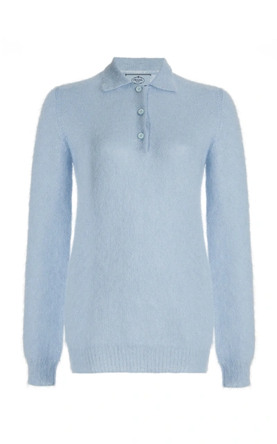 Shop Prada Mohair-blend Knit Polo Top In Blue