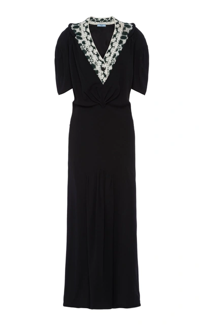Shop Prada Wool-paneled Stretch-crepe Maxi Dress In Black