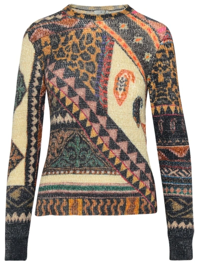 Shop Etro Multicolor Wool And Alpaca Patchwork Sweater In Black