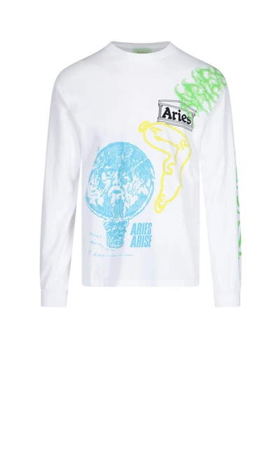 Shop Aries All-over Prints Long Sleeves T-shirt In White
