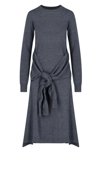 Shop Jw Anderson Knotted Detail Flared Dress In Gray