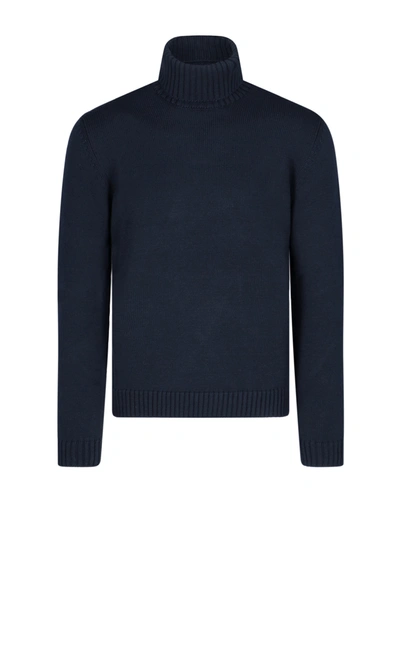 Shop Zanone Wool Turtleneck Sweater In Blue